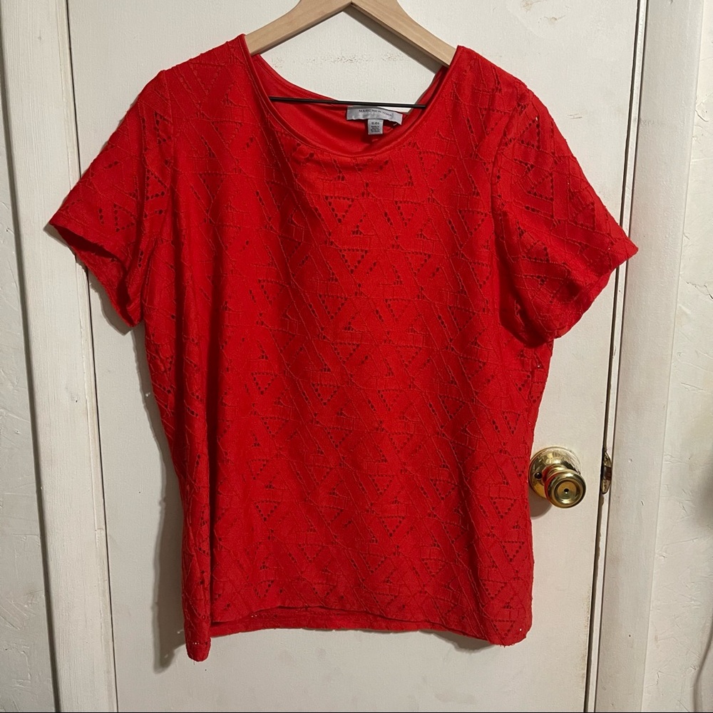 Andrew marc red triangle printed blouse sz Xl